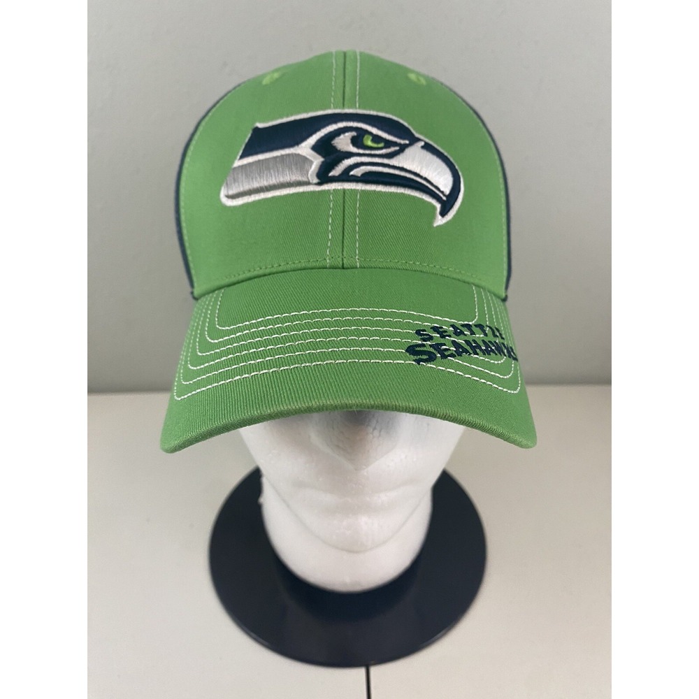 NFL Seattle Seahawks Hat Green Navy Blue Team Apparel Logo Stretch Fit Cap